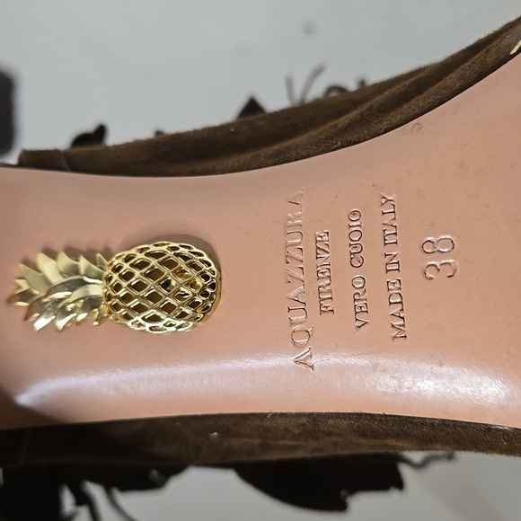 Aquazzura Brown  Suede Tassel Ankle Tie Sandals Size 38 - Picture 8 of 8